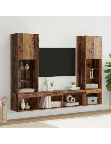 Unità a muro per TV con LED con led 5 pcs Legno vecchio