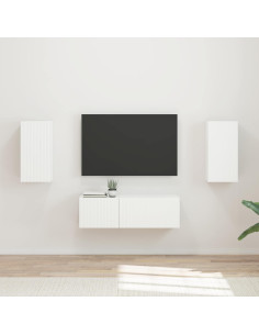Set di Mobiletto da TV a Parete 4 pcs Bianco Legno multistrato