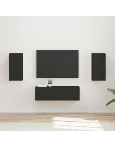 Set di Mobiletto da TV a Parete 4 pcs Nero Legno multistrato