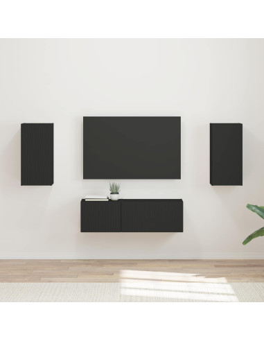 Set di Mobiletto da TV a Parete 4 pcs Nero Legno multistrato