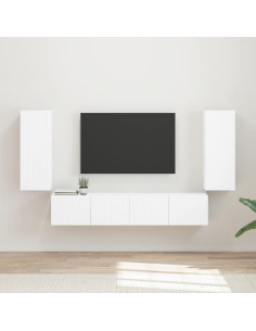 Set di Mobiletto da TV a Parete 4 pcs Bianco Legno multistrato