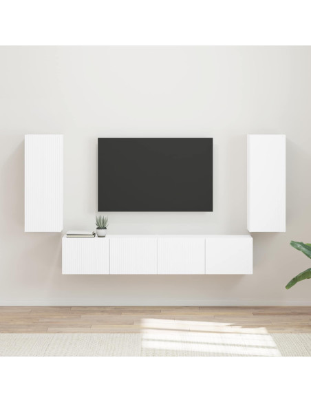Set di Mobiletto da TV a Parete 4 pcs Bianco Legno multistrato