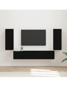 Set di Mobiletto da TV a Parete 4 pcs Nero Legno multistrato