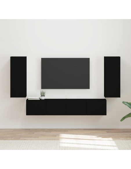 Set di Mobiletto da TV a Parete 4 pcs Nero Legno multistrato