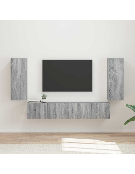 Set di Mobiletto da TV a Parete 4 pcs Grigio Sonoma