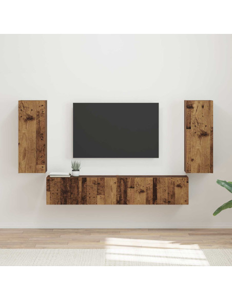 Set di Mobiletto da TV a Parete 4 pcs Legno vecchio