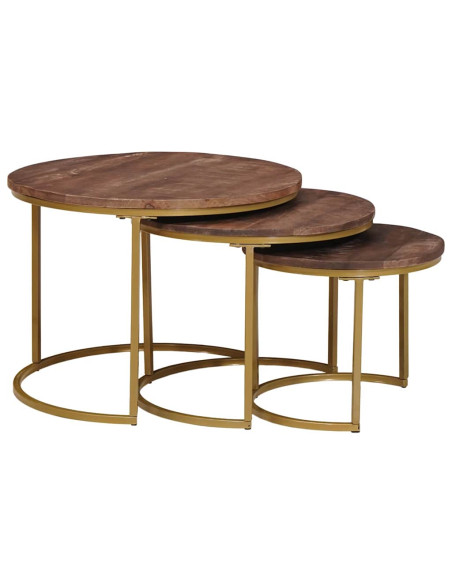 Tavoli da Caffè Nido 3 pcs Legno massello di mango e acciaio