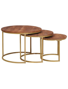Tavoli da Caffè Nido 3 pcs Legno massello di mango e acciaio