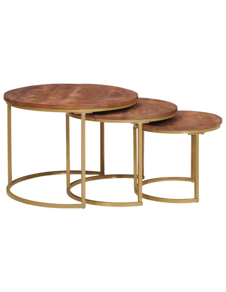 Tavoli da Caffè Nido 3 pcs Legno massello di mango e acciaio