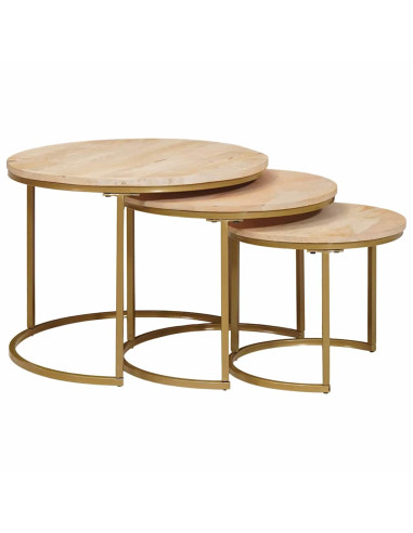 Tavoli da Caffè Nido 3 pcs Legno massello di mango e acciaio