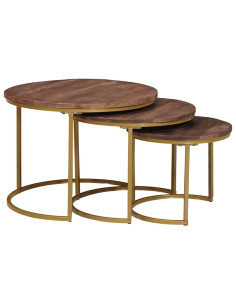 Tavoli da Caffè Nido 3 pcs Legno massello di mango e acciaio