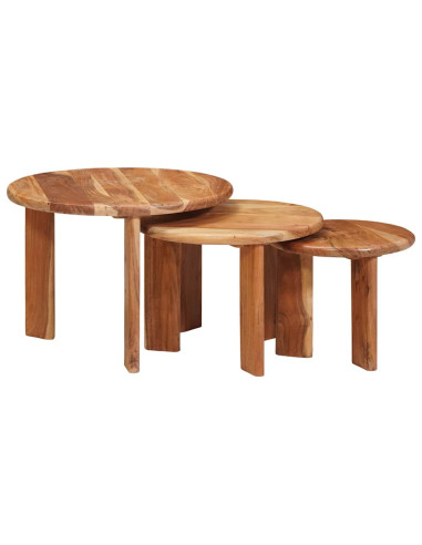 Tavoli da Caffè Nido 3 pcs Marrone Legno di Acacia Massello