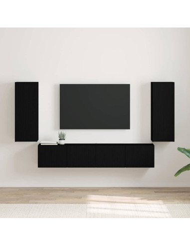 Mobile TV da parete 2 pcs Nero 30 x 31 x 80 cm