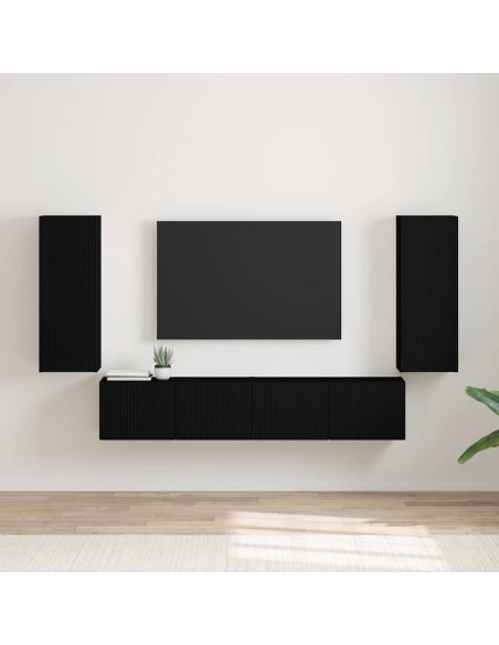 Mobile TV da parete 2 pcs Nero 30 x 31 x 80 cm