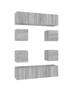 Set Mobili Porta TV 8pz Grigio Sonoma in Legno Multistrato
