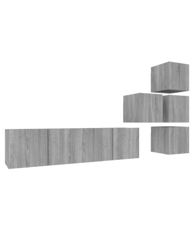 Set di Mobili Porta TV 6 pz Grigio Sonoma in Legno Multistrato