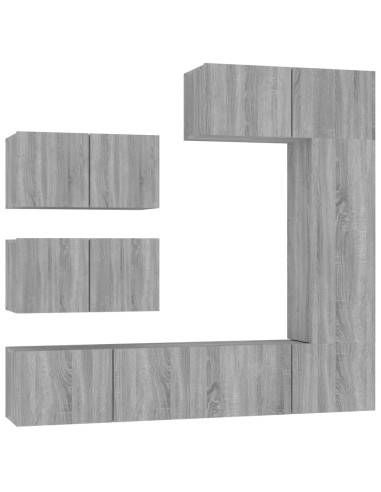 Set di Mobili Porta TV 6 pz Grigio Sonoma in Legno Multistrato