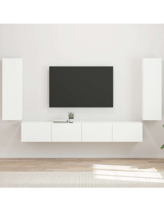 Set di Mobiletto da TV a Parete 4 pcs Bianco Legno multistrato