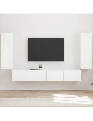 Set di Mobiletto da TV a Parete 4 pcs Bianco Legno multistrato