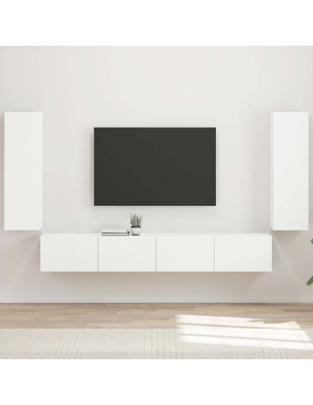 Set di Mobiletto da TV a Parete 4 pcs Bianco Legno multistrato