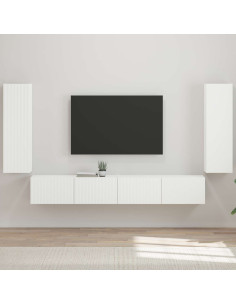 Set di Mobiletto da TV a Parete 4 pcs Bianco Lucido