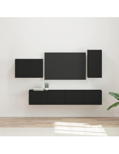 Set di Mobiletto da TV a Parete 4 pcs Nero Legno multistrato