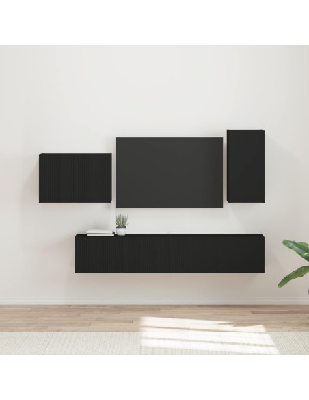 Set di Mobiletto da TV a Parete 4 pcs Nero Legno multistrato