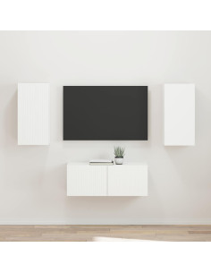 Set mobile TV Montaggio a parete 2 pcs Bianco Legno multistrato