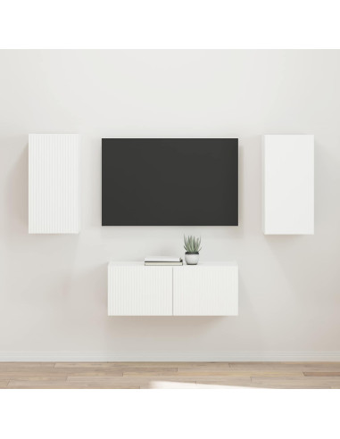 Set mobile TV Montaggio a parete 2 pcs Bianco Legno multistrato
