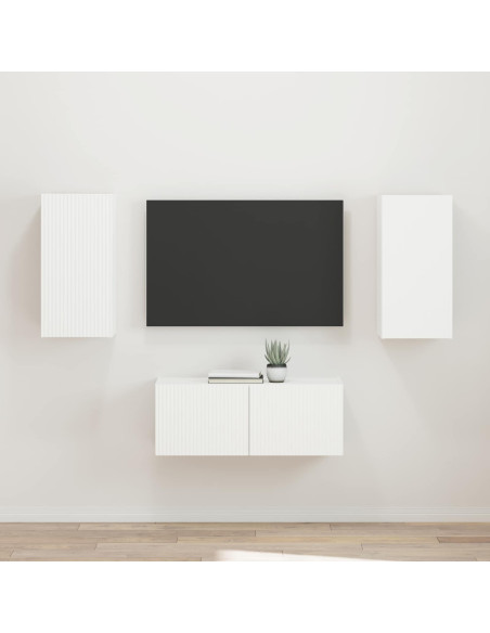 Set mobile TV Montaggio a parete 2 pcs Bianco Legno multistrato
