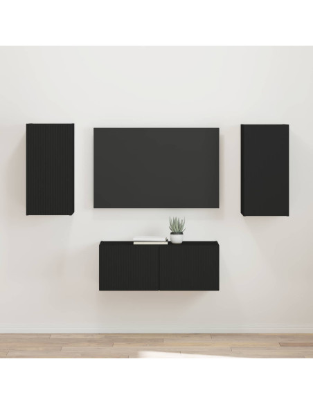 Set mobile TV Montaggio a parete 2 pcs Nero Legno multistrato