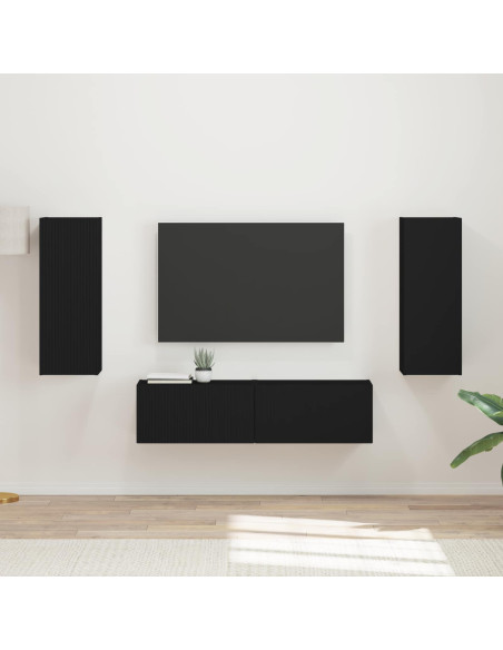 Set mobile TV Montaggio a parete 2 pcs Nero Legno multistrato