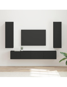 Set mobile TV Montaggio a parete 3 pcs Nero Legno multistrato