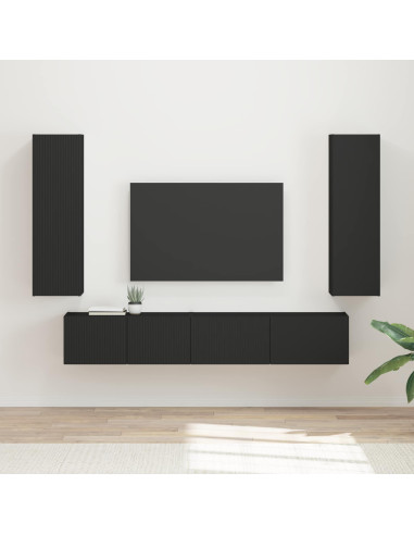 Set mobile TV Montaggio a parete 3 pcs Nero Legno multistrato