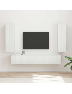 Set mobile TV 3 pcs Bianco Lucido Legno multistrato