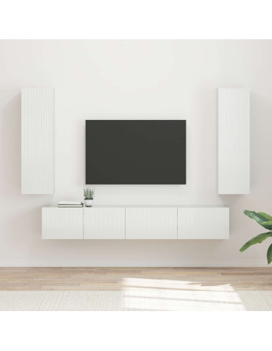 Set mobile TV 3 pcs Bianco Lucido Legno multistrato