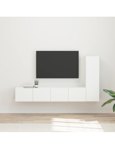 Set mobile TV Montaggio a parete 3 pcs Bianco Legno multistrato