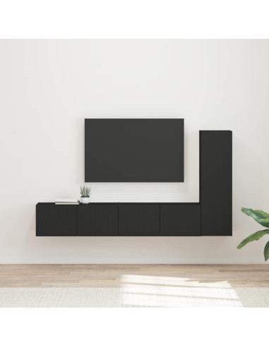 Set mobile TV Montaggio a parete 3 pcs Nero Legno multistrato