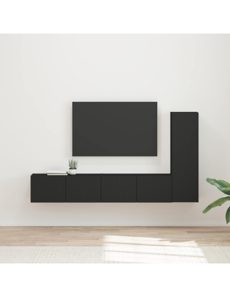 Set mobile TV Montaggio a parete 3 pcs Nero Legno multistrato