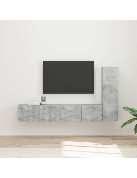 Set mobile TV 3 pcs Grigio cemento Legno multistrato
