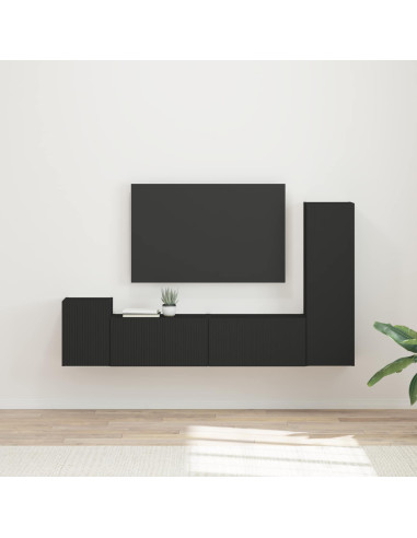 Set mobile TV Montaggio a parete 4 pcs Nero Legno multistrato