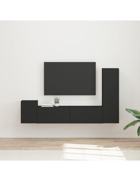 Set mobile TV Montaggio a parete 4 pcs Nero Legno multistrato