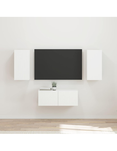 Set mobile TV Montaggio a parete 6 pcs Bianco Legno multistrato