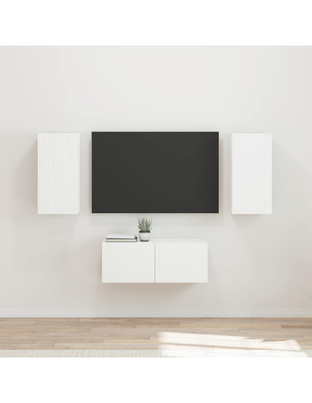 Set mobile TV Montaggio a parete 6 pcs Bianco Legno multistrato