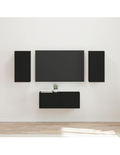 Set mobile TV Montaggio a parete 6 pcs Nero Legno multistrato