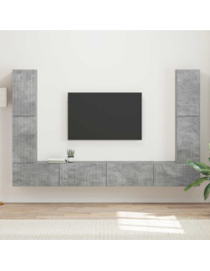 Set mobile TV 8 pcs Grigio cemento Legno multistrato