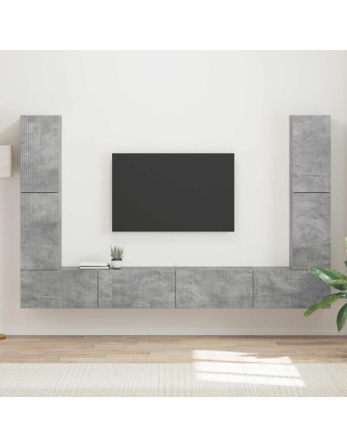 Set mobile TV 8 pcs Grigio cemento Legno multistrato
