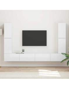 Set mobile TV 8 pcs Bianco Lucido Legno multistrato