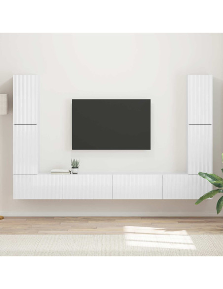 Set mobile TV 8 pcs Bianco Lucido Legno multistrato