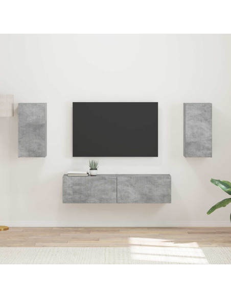 Set mobile TV 4 pcs Grigio cemento Legno multistrato